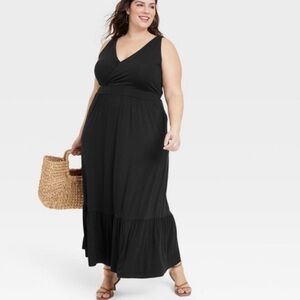 NWT AVA & VIV Elegant Black Maxi sleeveless V-neck Dress size 3X